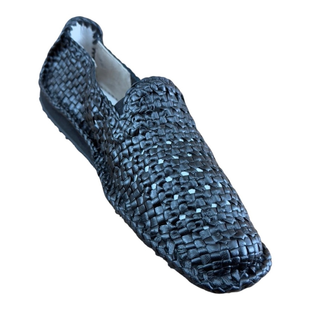 Galizio Torresi Men's Black Leather Woven Loafers shoes